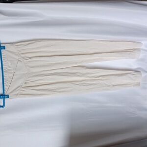 Banjara Linen Blend Cream Crossover Waist Tapered Leg Casual Pants, elastic wst